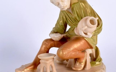 A ROYAL WORCESTER RARE FIGURE OF THE DECORATOR, date