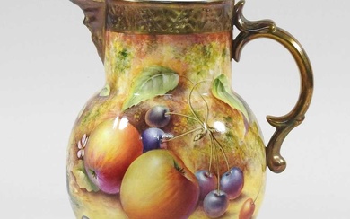 A Royal Worcester porcelain jug, hand painted with a fruit...