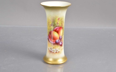 A Royal Worcester trumpet shape vase painted with peach fruits, cherries and blossom by Edward Townsend