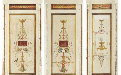 A SET OF LOUIS-PHILIPPE POLYCHROME-DECORATED BOISERIE PANELS THE PAINTED DECORATION...