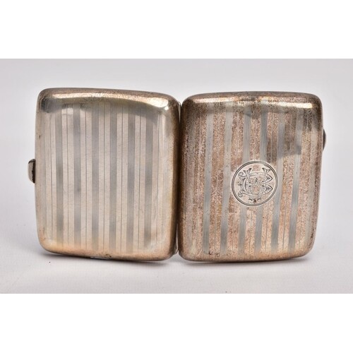 A SILVER CIGARETTE CASE, of a rounded rectangular form, engi...
