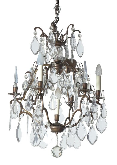 A SMALL LOUIS XVI STYLE BRONZE AND CRYSTAL CHANDELIER 20TH CENTURY