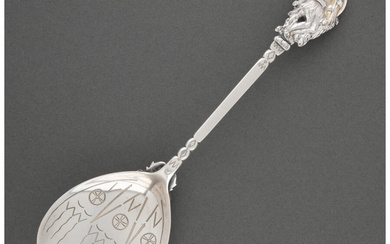 A Tiffany & Co. American Indian Pattern Beggar Dance Motif Silver Serving Spoon (designed 1884)