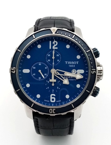A Tissot Seastar Automatic Chronograph Gents Watch. Black leather...