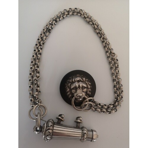 A Victorian Sterling Silver Military Whistle with Chain. Jon...