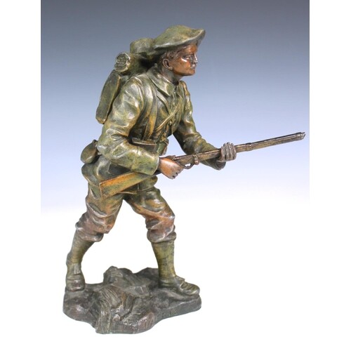 A WWI spelter figure of a French soldier, L'Alerte (The Aler...