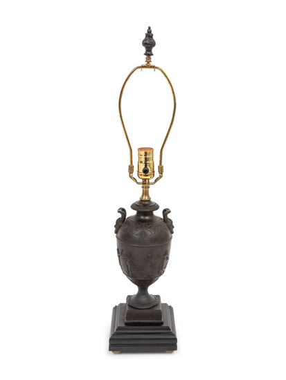 A Wedgwood or Wedgwood Style Basalt Urn Mounted as a Lamp