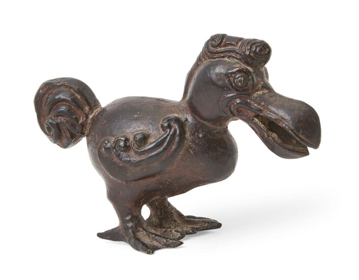 A bronze model of a dodo, 19th century, 12cm. diam. x 8cm. high Provenance: Private Collection Oliver Hoare (1945-2018) The first recorded mention of the dodo was by Dutch sailors in 1598. In the following years, the bird was hunted by sailors and...
