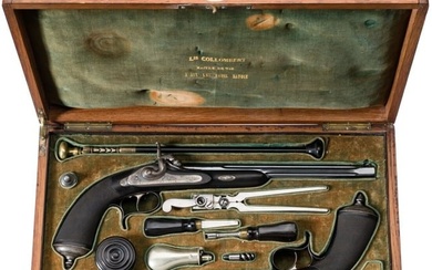 A cased pair of French percussion pistols by L. Collombert of Aix-les-Bains, circa 1850