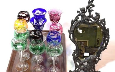 A composite harlequin set of nine wine glasses; together with...