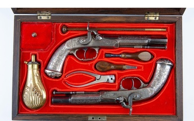 A fine pair of mid 19th century 42 bore Scottish all metal p...