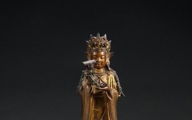 A gilt-bronze figure of a Bodhisattva, Late Ming dynasty | 晚明 鎏金銅菩薩立像, A gilt-bronze figure of a Bodhisattva, Late Ming dynasty | 晚明 鎏金銅菩薩立像
