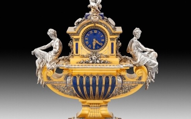 A gilt-bronze, silver and lapis lazuli mantel-clock, Fannière Brothers, Paris, 1875 | Pendule en argent, bronze doré et lapis lazuli par les frères Fannière, Paris, 1875