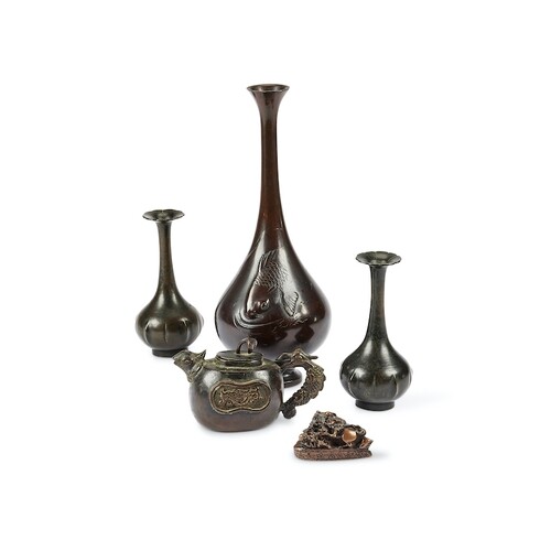 A group of five late 19th century Oriental bronze objects Co...