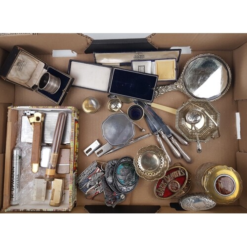 A mixed collection of items including: cased silver napkin r...