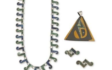 A mixed group of Los Castillo hardstone inlay jewelry