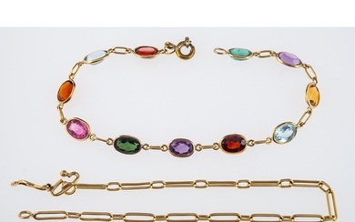 A multi gem set bracelet set with pink and blue topaz, ameth...