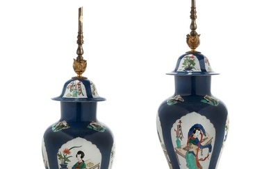 A pair of Chinese polychrome glazed covered jars