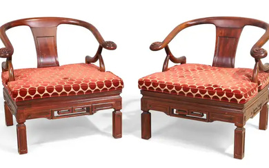 A pair of Chinese style hardwood armchairs by Saridis, Greek, 20th century,...