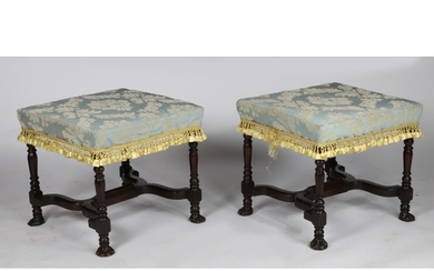 A pair of early 18th century walnut stools, circa 1700-20 ...