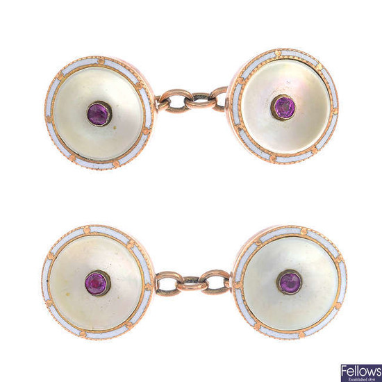 A pair of early 20th century gold, mother-of-pearl