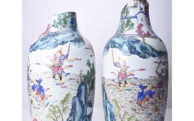 A pair of large Chinese famille rose vases, 19th century Of ...