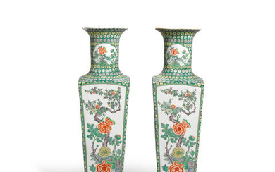 A pair of large famille-verte 'bird and flower' vases