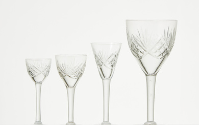 A set of 28 glass tableware from the beginning of the 20th century, polished decor.