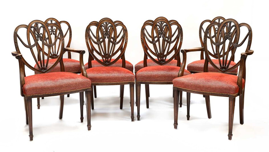 A set of eight Sheraton revival shield back mahogany dining chairs
