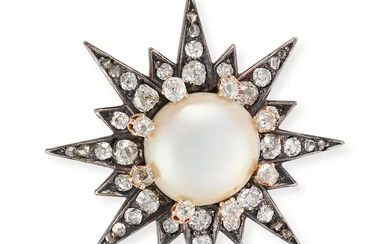 AN ANTIQUE NATURAL PEARL AND DIAMOND STAR BROOCH i ...