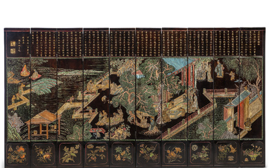 AN UNUSUAL SMALL TEN-PANEL CHINESE COROMANDEL LACQUER SCREEN DATED BY...