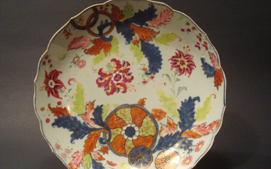 ANTIQUE Chinese Tabaco leaf Plate with flowers, 18th Century. 9 1/4" wide