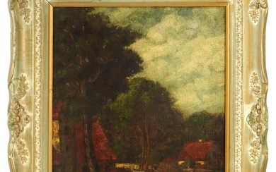 ANTIQUE FRENCH RURAL OIL PAINTING BY LEON RICHET