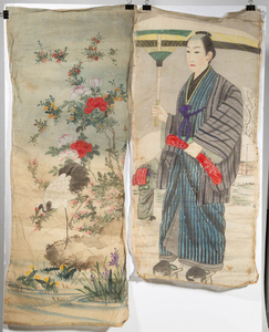ANTIQUE JAPANESE WATERCOLOR PAINTINGS ON SILK, LOT OF TWO