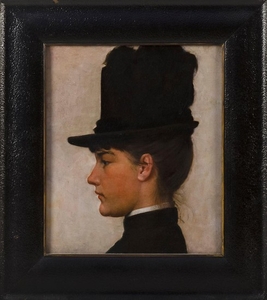 ATTRIBUTED TO JOHN HEMMING FRY, Indiana, 1860-1946, Portrait of Mattie Edwards Hewitt,, Oil on canvas, 14" x 12". Framed 19" x 17".