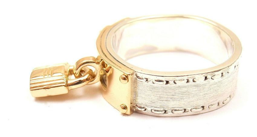 AUTHENTIC HERMES STERLING SILVER 18K YELLOW GOLD "H"