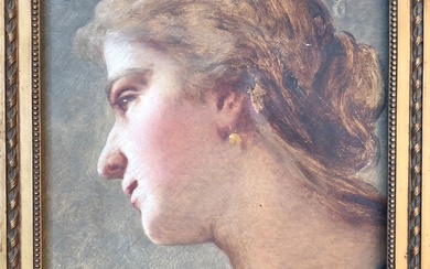 Adélaïde SALLES-WAGNER (1825-1890) Portrait de jeune femme aux dormeuses. Huile sur toile, monogrammée en bas...