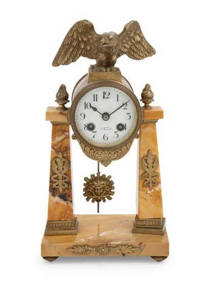 An Empire Style Gilt Bronze Mounted Marble Mantel Clock