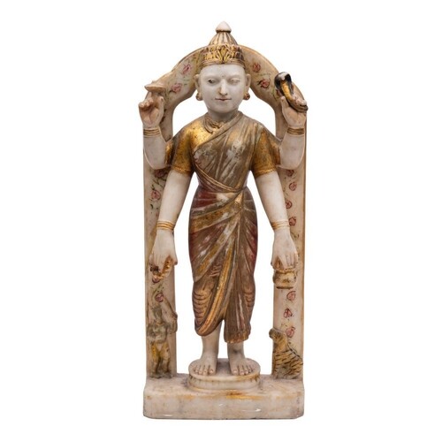 An Indian alabaster and polychrome decorated temple figure: ...