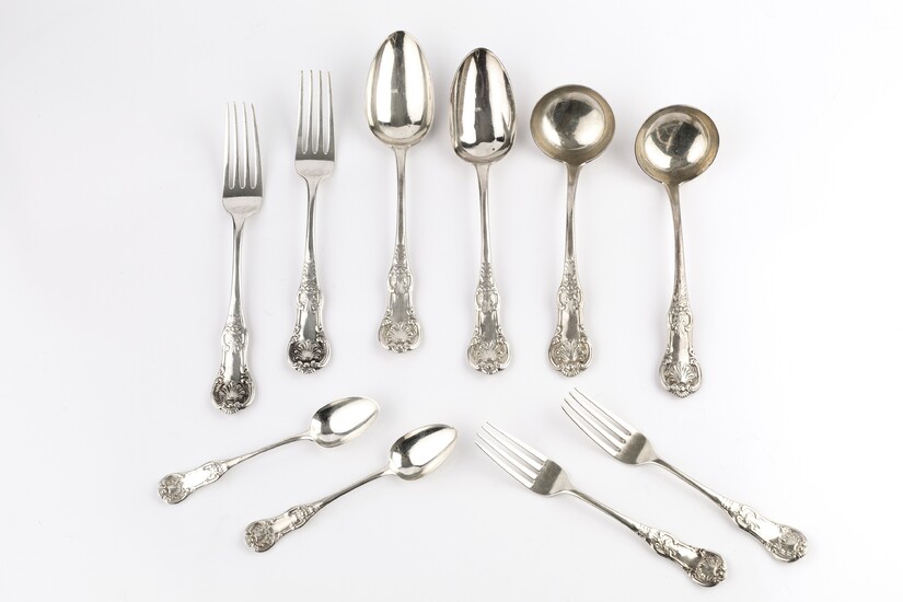 An early Victorian Scottish silver Queen's pattern flatware service