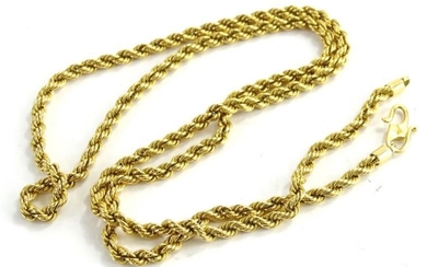 An eastern yellow metal chain, stamped 18, 457g