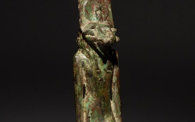 Ancient Egyptian Bronze Sculpture of the deity Khnum. Late Period, 664 - 332 BC. 13 cm Height.