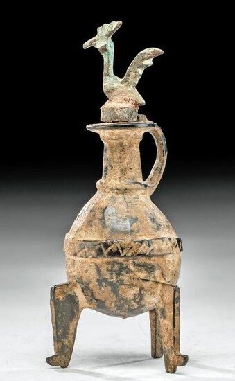 Ancient Persian Bronze Bottle with Bird Stopper