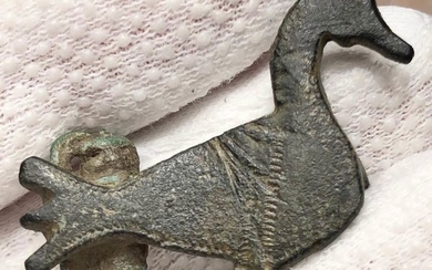 Ancient Roman Bronze Zoomorphic / Animal Brooch Shaped as Peacock.