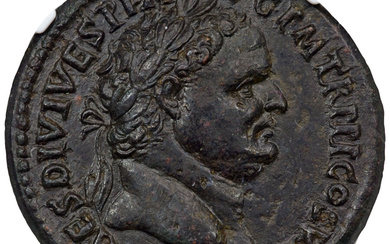 Ancients: , Titus, as Augustus (AD 79-81). AE sestertius (35mm, 25.93 gm, 7h). NGC MS 5/5 - 3/5, Fine Style....