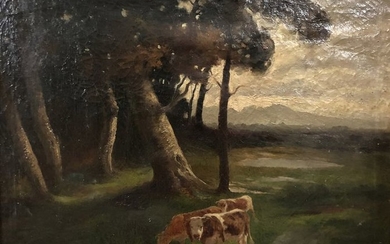 Anonimo scuola Italiana XIX° secolo - Paesaggio campestre con animali