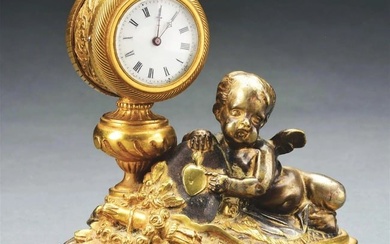Antique 19th Century Gilt Bronze Small Desk Clock with Angel
