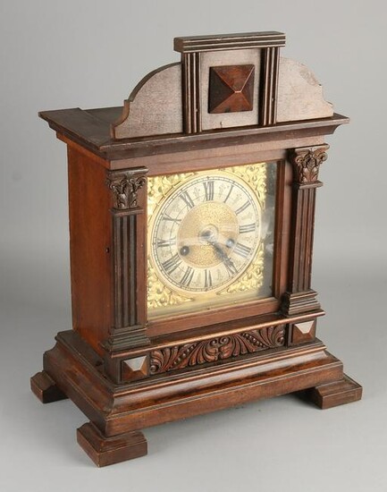Antique German walnut Pfeilkreuz table clock with