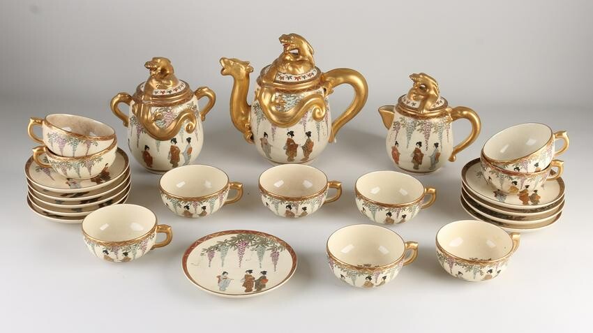 Antique Japanese Satsuma ceramic tea set. With