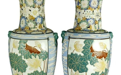 Antique Pair Monumental Chinese Enameled Floor Vases